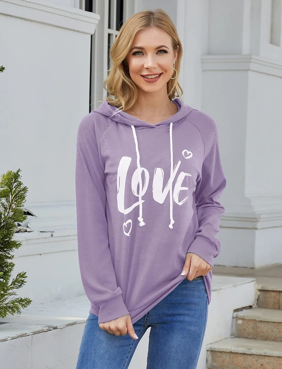 Syellowafter Women Casual Pullover Love Letter Printed Sweatshirt Lightweight Tops Blouse