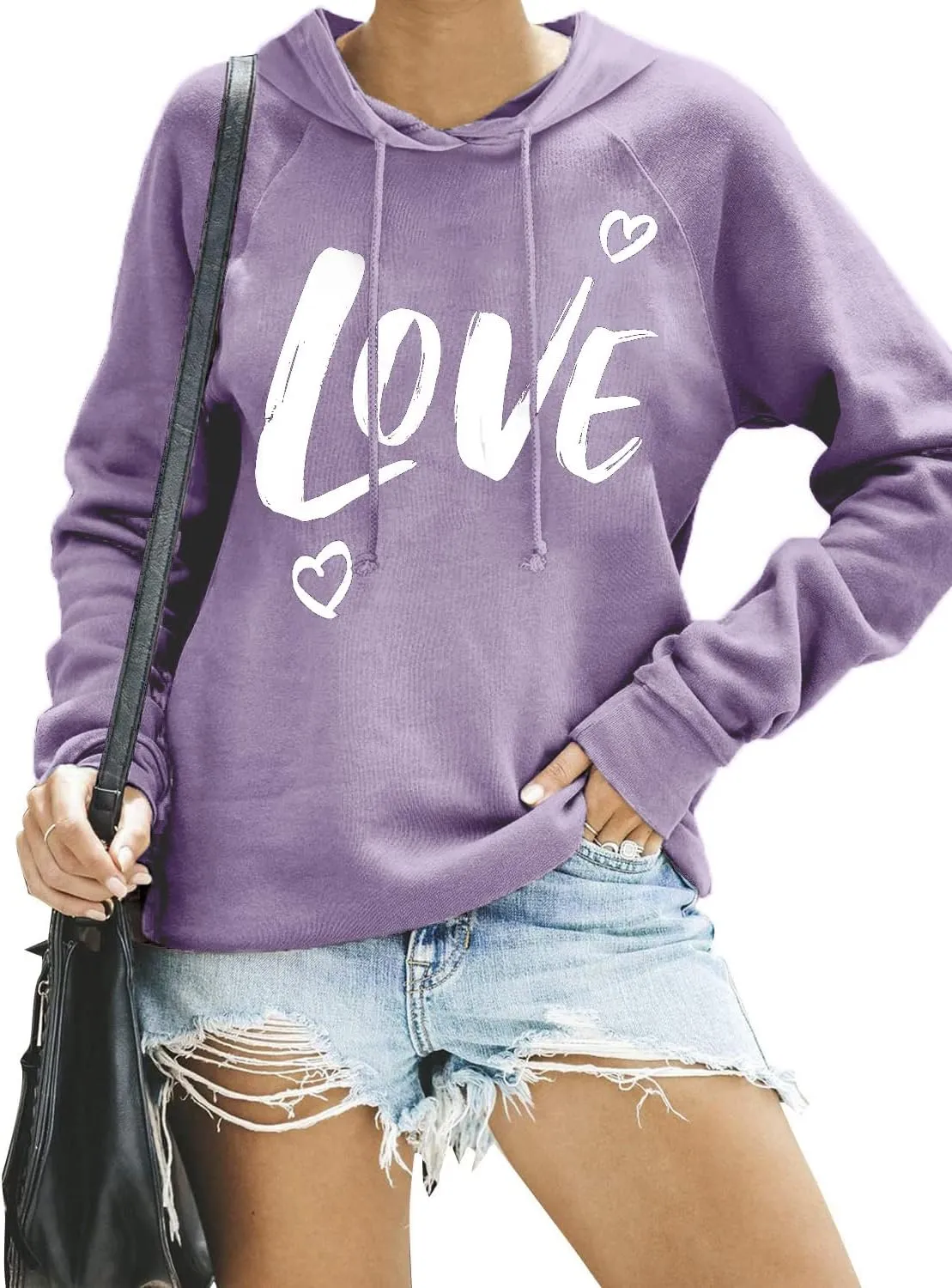 Syellowafter Women Casual Pullover Love Letter Printed Sweatshirt Lightweight Tops Blouse