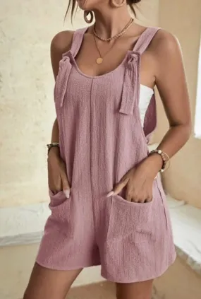 Textured Front Pocket Tie Strap Romper