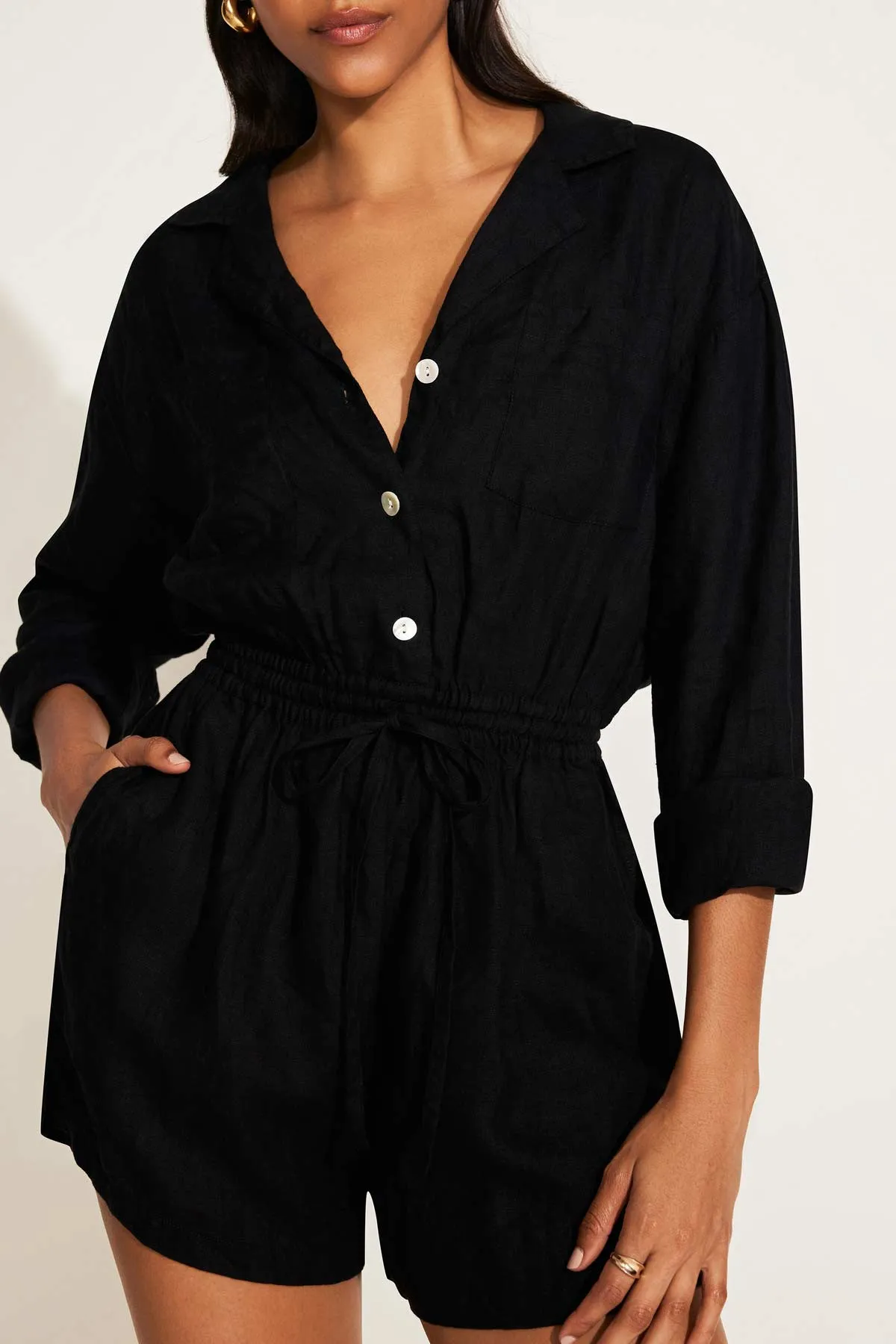 The Getaway Romper - Black EcoLinen