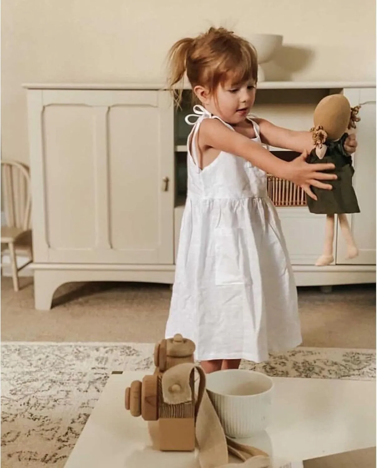 Toddler Baby Girls Summer Cotton Linen White Dress Bow Straps Sleeveless with Pockets Party Beach Casual Sundress