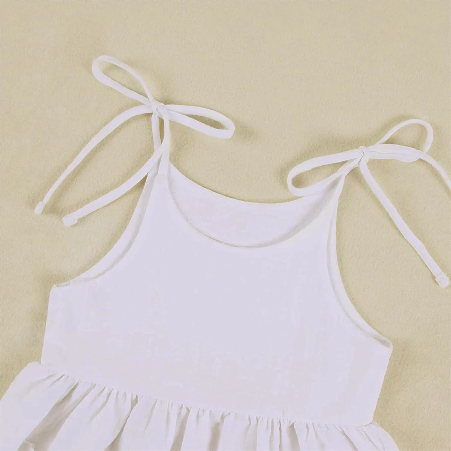 Toddler Baby Girls Summer Cotton Linen White Dress Bow Straps Sleeveless with Pockets Party Beach Casual Sundress