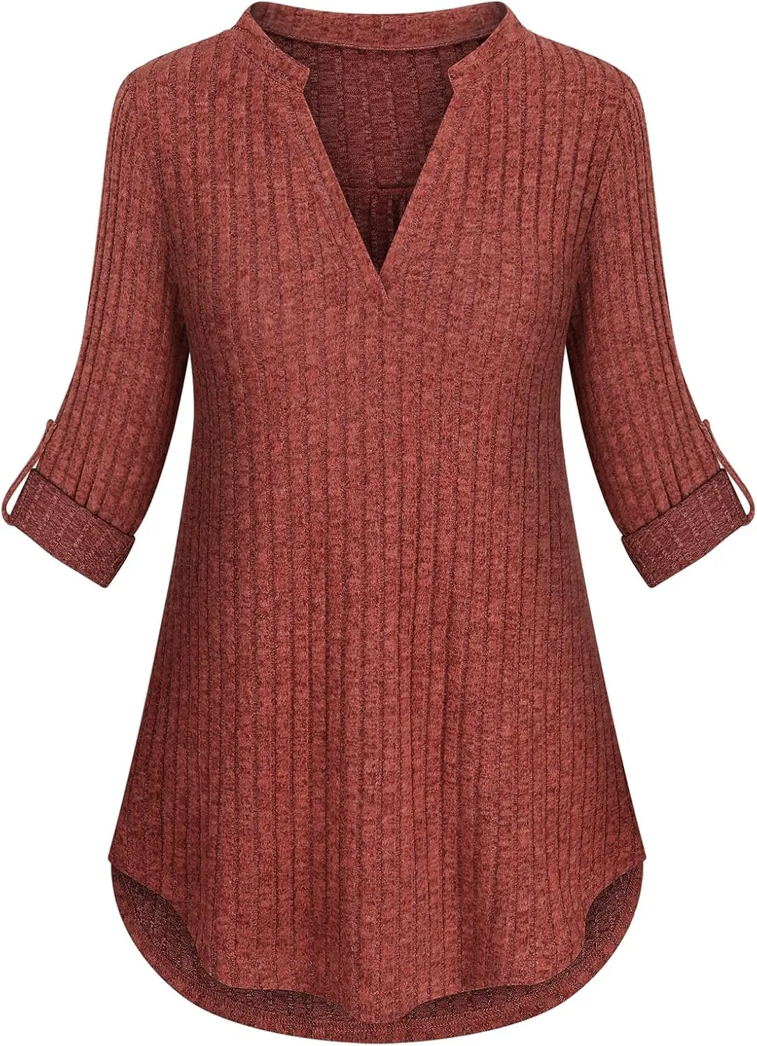Viracy Womens 3/4 Roll Sleeve Shirt Notch V Neck Loose Pattern Tunic Top