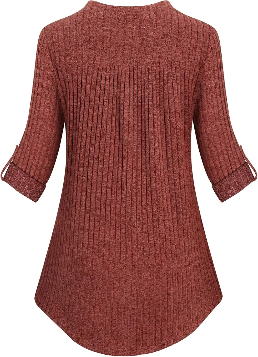 Viracy Womens 3/4 Roll Sleeve Shirt Notch V Neck Loose Pattern Tunic Top