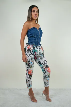White Printed Jogger Pants