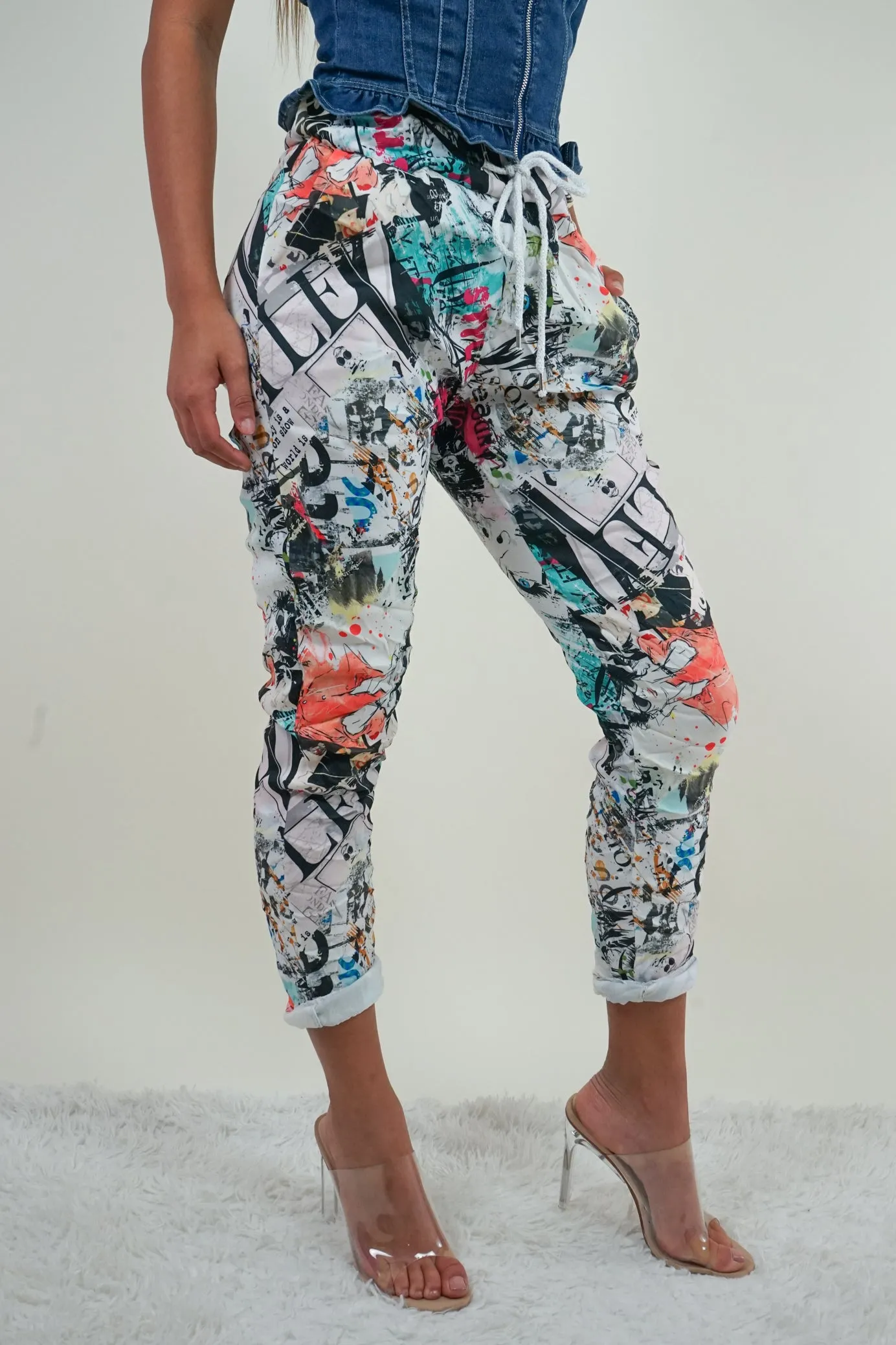 White Printed Jogger Pants