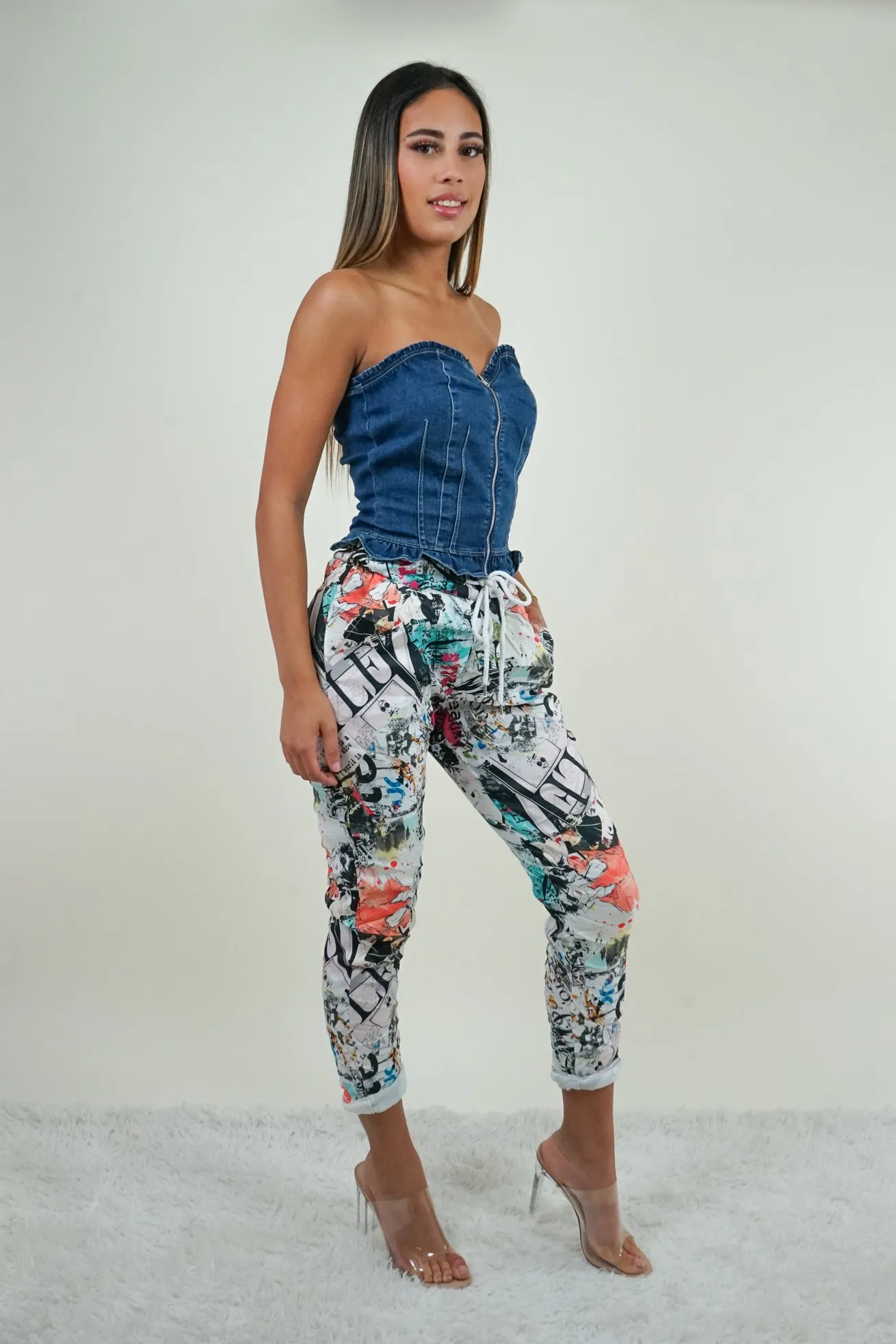White Printed Jogger Pants