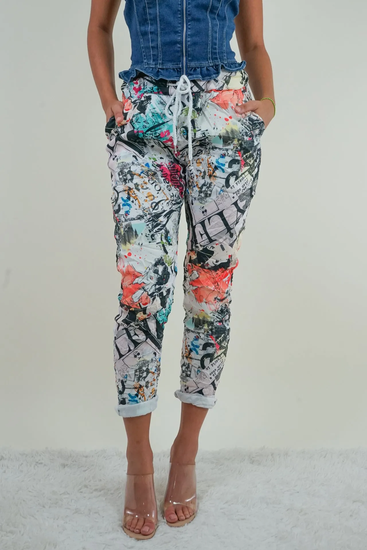 White Printed Jogger Pants