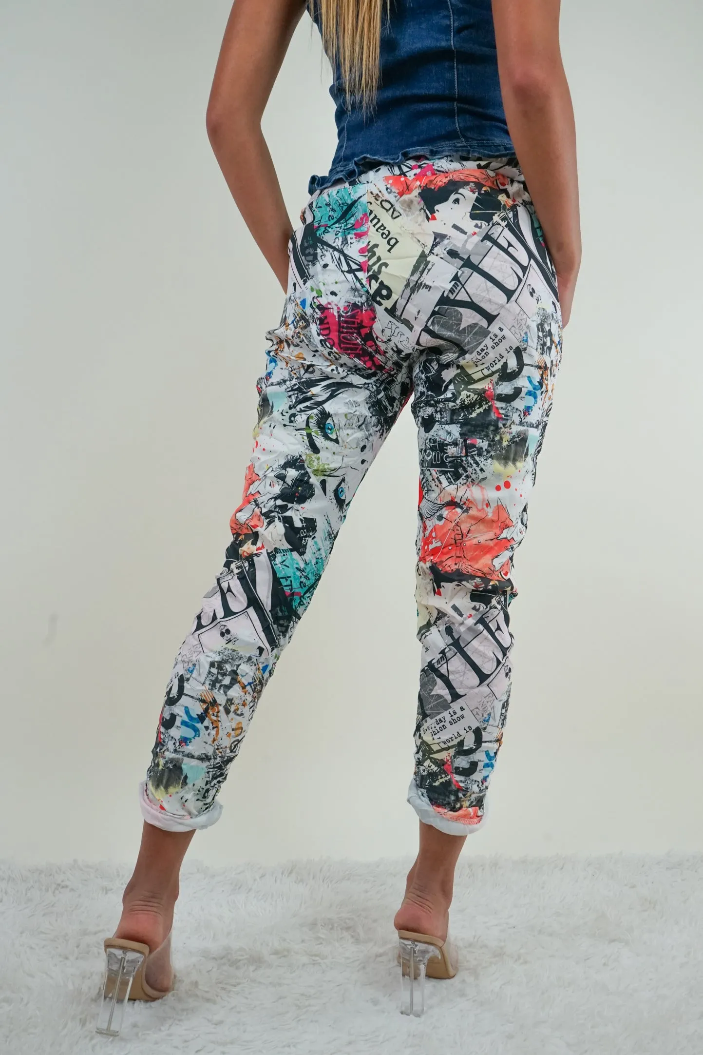 White Printed Jogger Pants