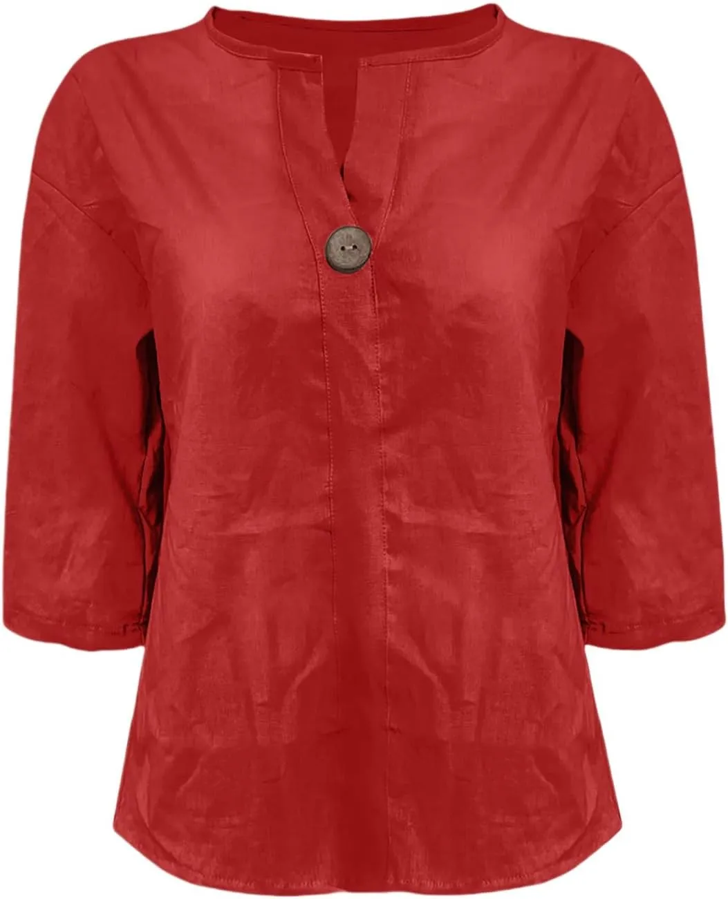 Women Linen Shirts Summer Tops Trendy 3/4 Sleeve V-Neck Blouses Lightweight Breathable Tunic Beach Vacation Clothes
