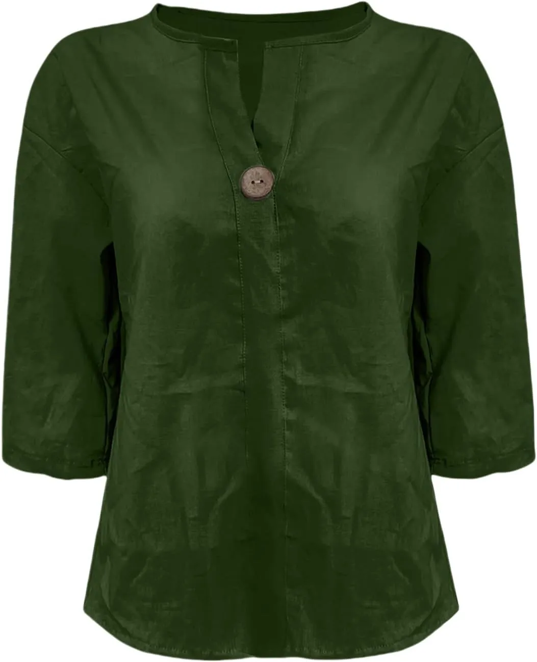 Women Linen Shirts Summer Tops Trendy 3/4 Sleeve V-Neck Blouses Lightweight Breathable Tunic Beach Vacation Clothes