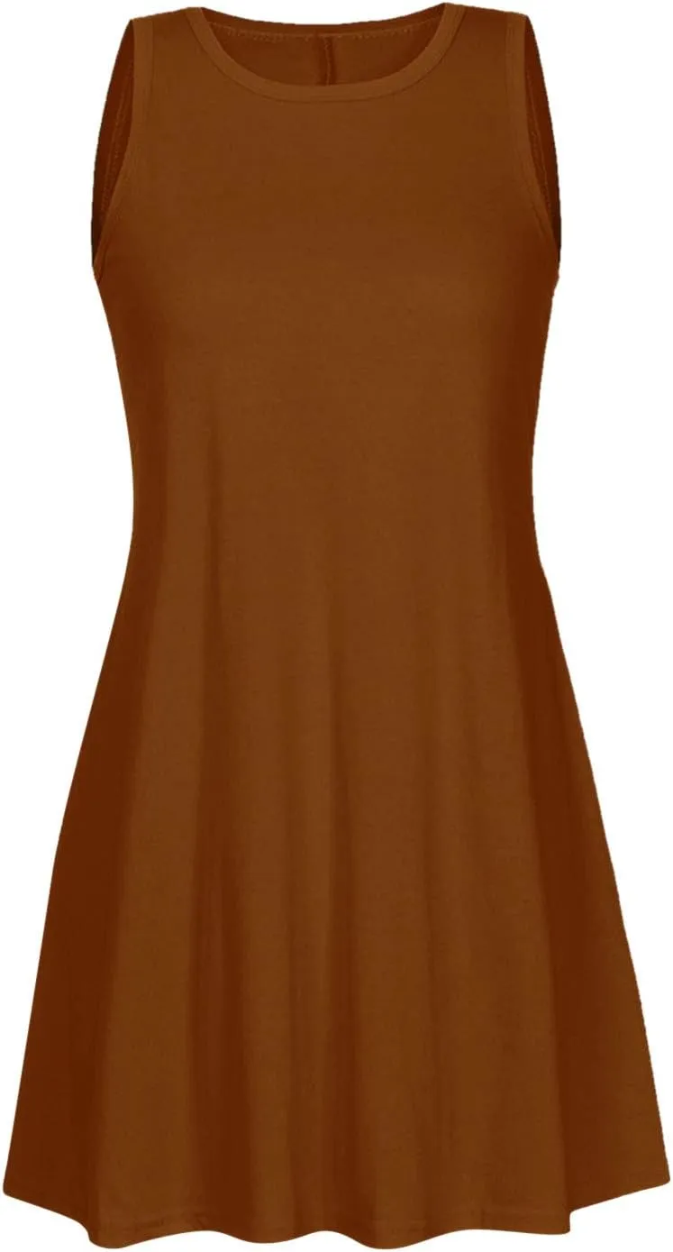 Women Trendy Sundress Simple Solid Color Sleeveless Dresses Loose Fit Fashion Summer Beach Dress with Pockets