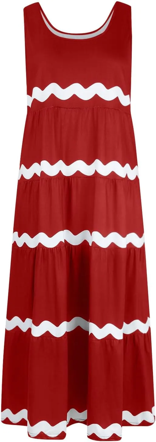 Women's 2024 Summer Boho Spaghetti Strap Flowy Ruffle Hem A Line Beach Casual Long Maxi Sundresses Vacation Party Dress