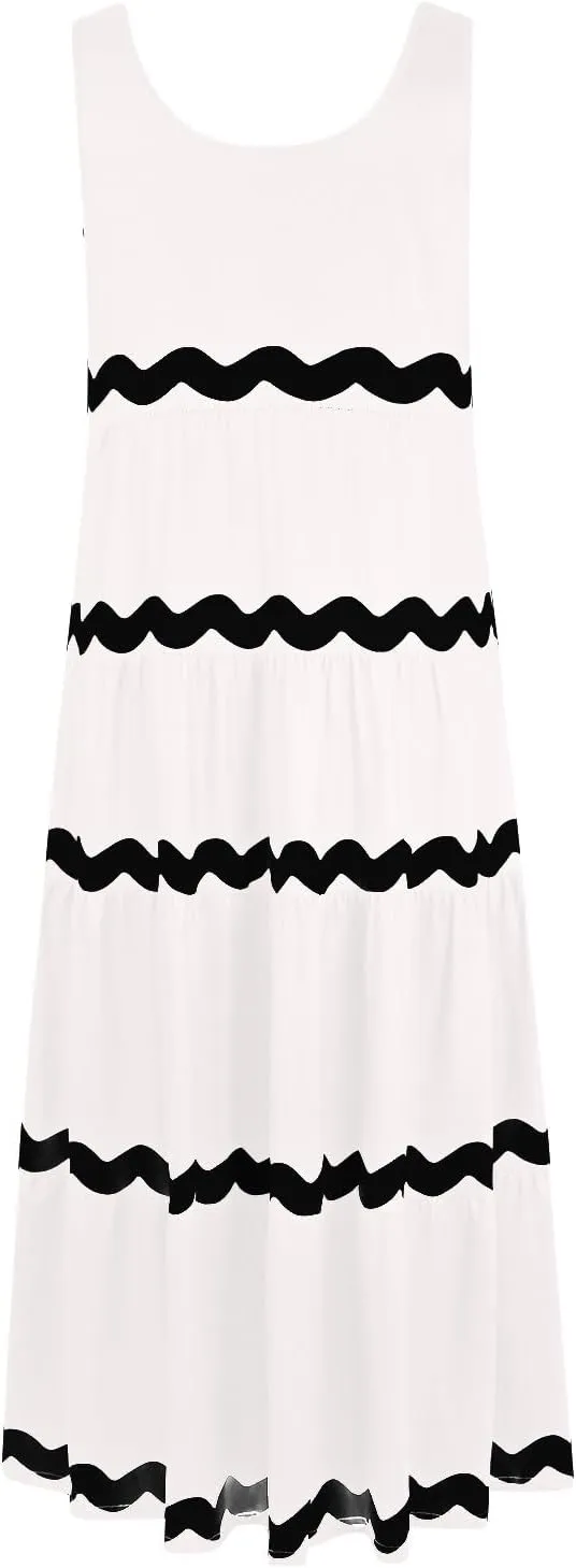 Women's 2024 Summer Boho Spaghetti Strap Flowy Ruffle Hem A Line Beach Casual Long Maxi Sundresses Vacation Party Dress