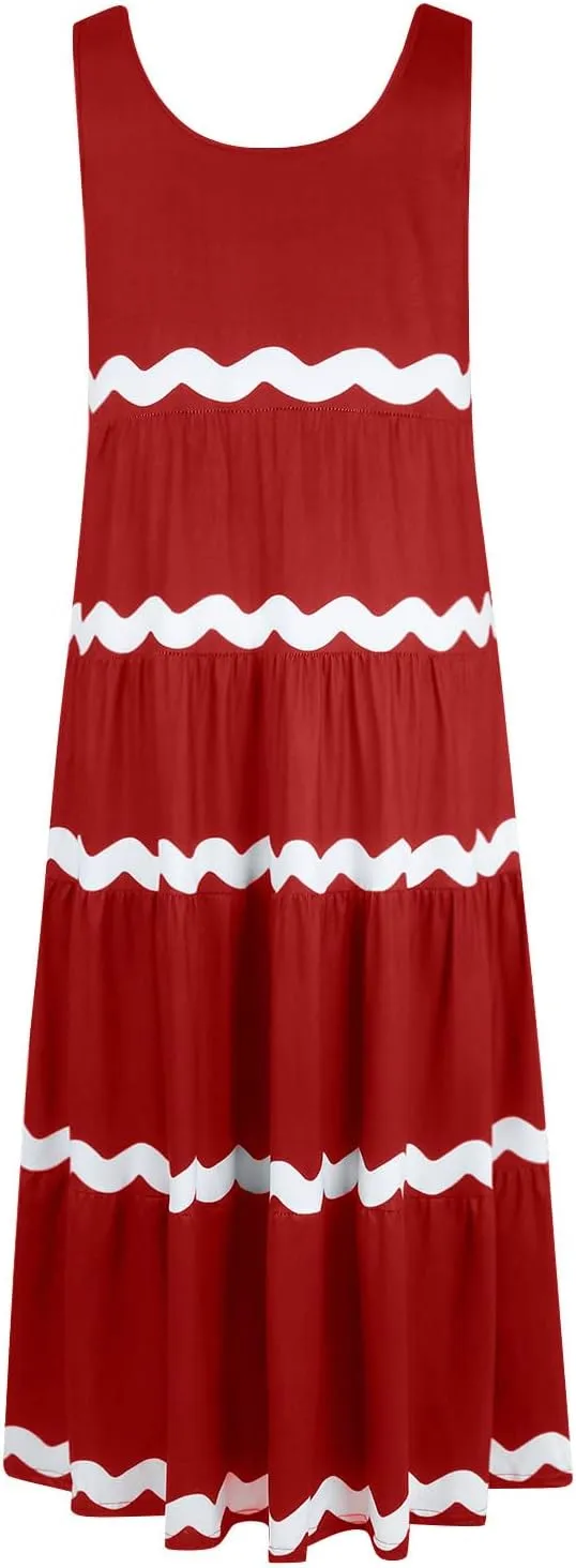 Women's 2024 Summer Boho Spaghetti Strap Flowy Ruffle Hem A Line Beach Casual Long Maxi Sundresses Vacation Party Dress