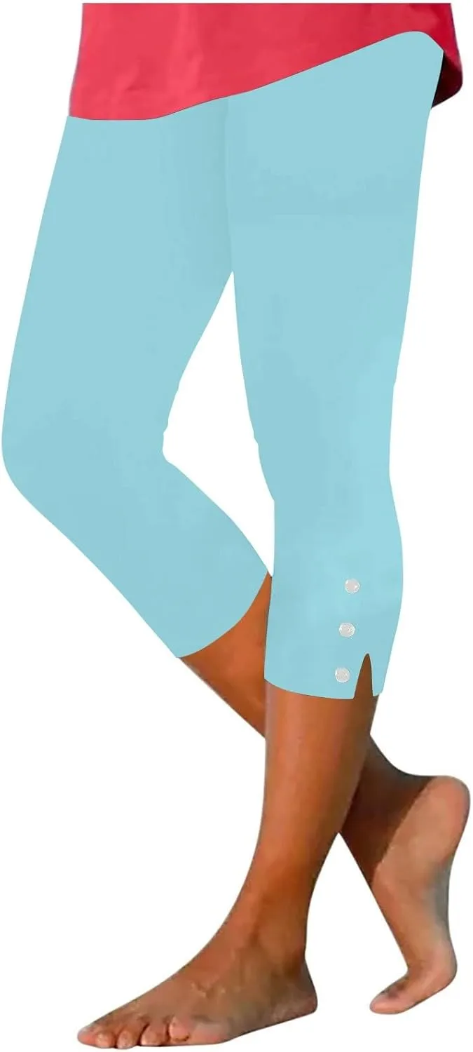 Womens Capris for Summer Dressy Cropped High Waist Yoga Pants Casual Stretchy Leggings Workout Compression Pants