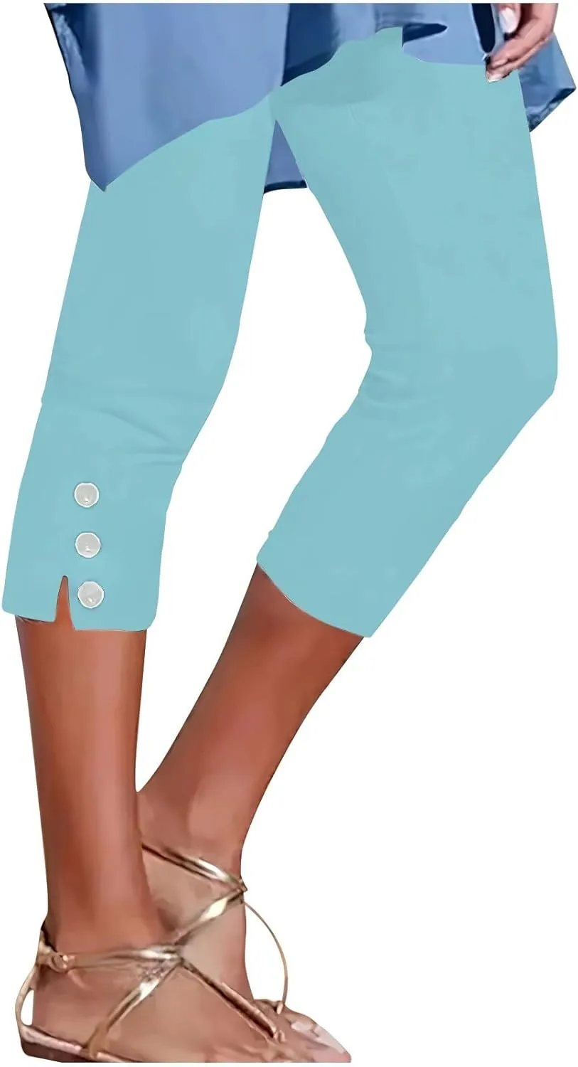 Womens Capris for Summer Dressy Cropped High Waist Yoga Pants Casual Stretchy Leggings Workout Compression Pants