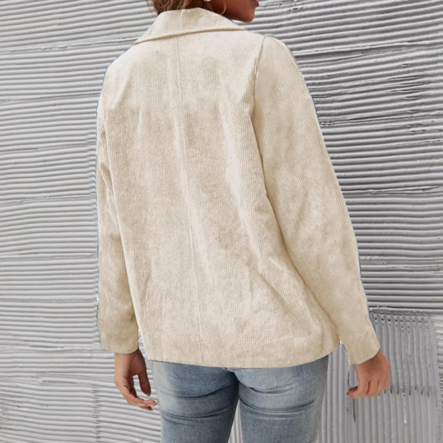 Womens Corduroy Jackets Oversized Long Sleeve Open Front Ribbed Knit Smart Casual Business Office Work Suit Jacket