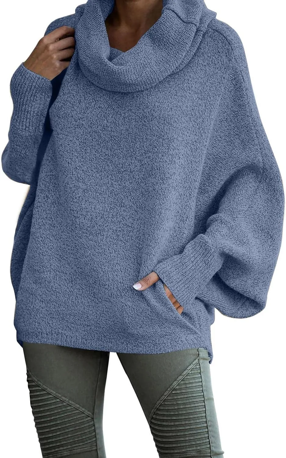 Womens Fall Winter Turtleneck Sweaters Plus Size Long Sleeve Pile Collar Solid Casual Knitwear Jumpers Pullover Tops