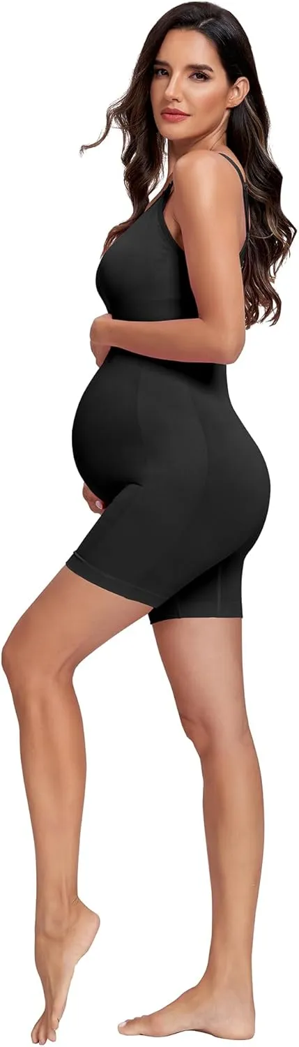 Women's Maternity Nursing Tank Leggings Jumpsuit ，Built-in Bra for Pregnancy Women and Shorts Romper Bodysuit