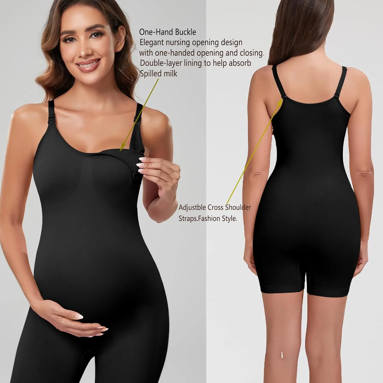 Women's Maternity Nursing Tank Leggings Jumpsuit ，Built-in Bra for Pregnancy Women and Shorts Romper Bodysuit