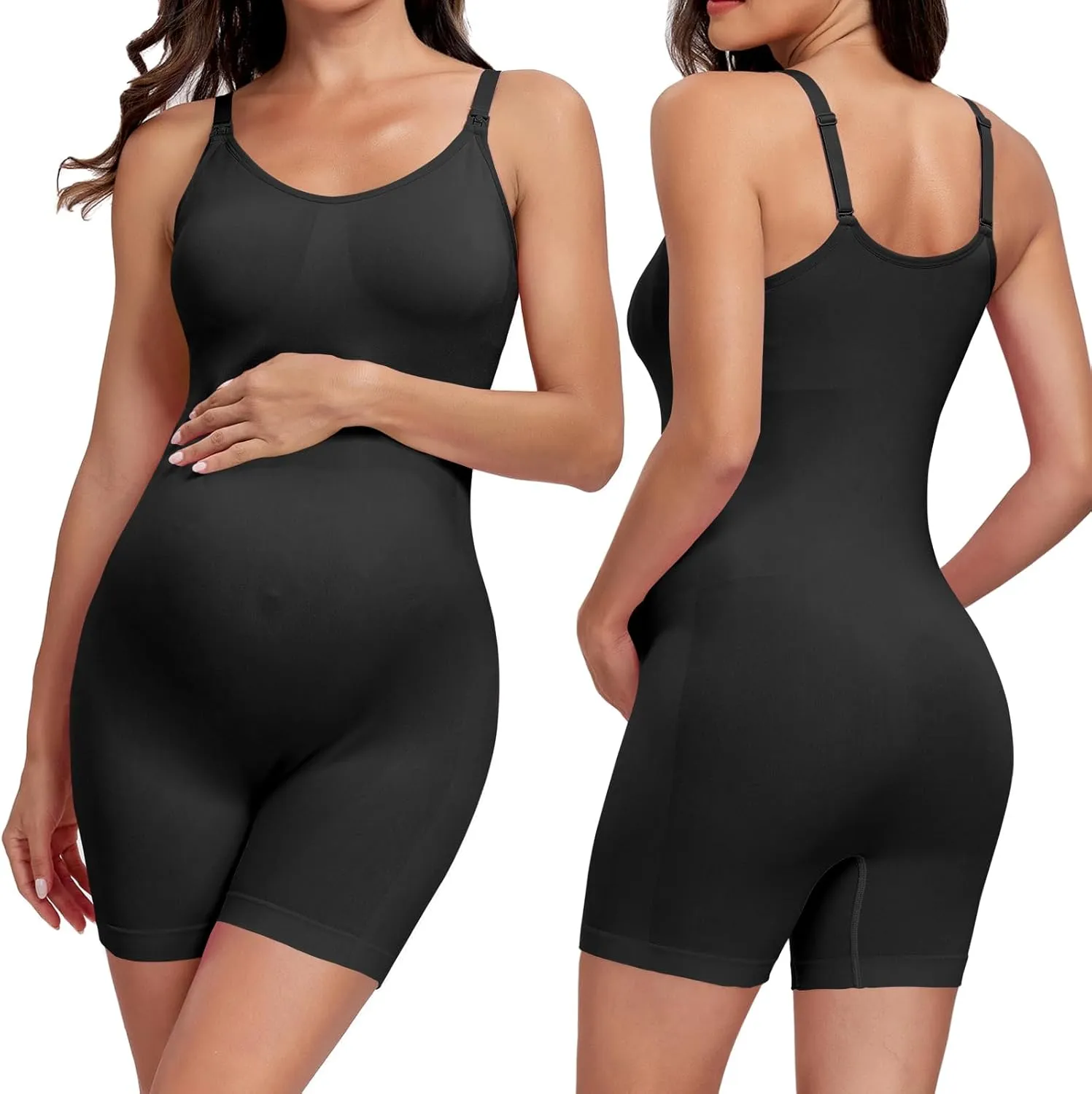 Women's Maternity Nursing Tank Leggings Jumpsuit ，Built-in Bra for Pregnancy Women and Shorts Romper Bodysuit