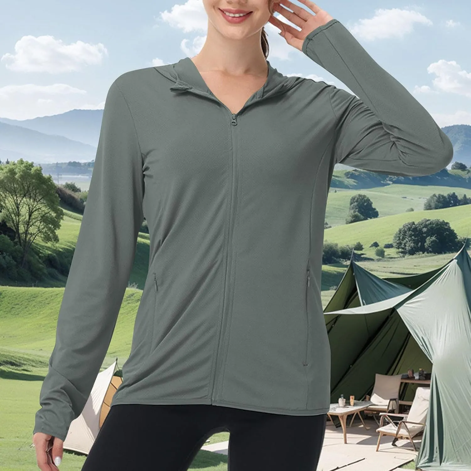 Women's UPF 50  Hooded Sun Shirt Lightweight Long Sleeve Sunscreen Hooded Jacket Summer Ultra Soft Full Zip Up Hoodie