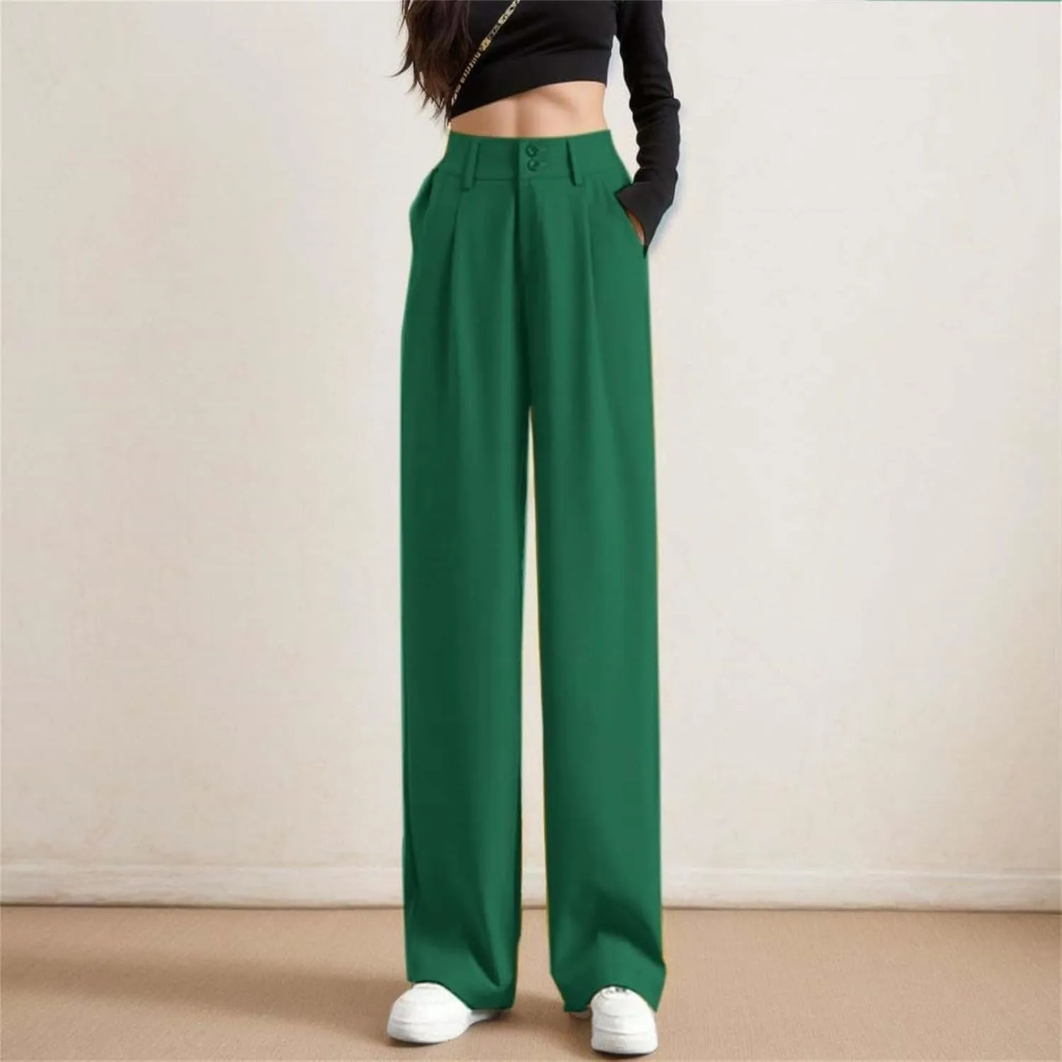 Women's Wide Leg Pants High Waisted Business Work Summer Dressy Casual Loose Trousers Straight Leg Trendy Suit Pants