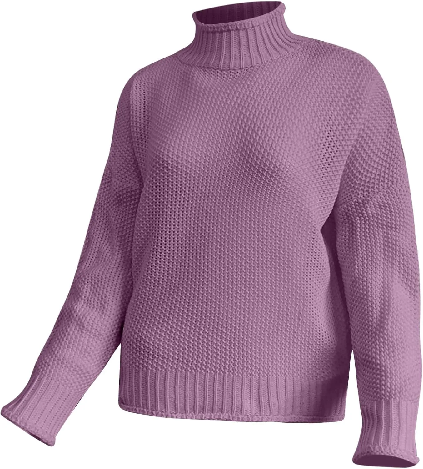 Womens Winter Fall Solid Turtleneck Long Sleeve Sweater Casual Lightweight Loose Oversized Cable Knit Pullover Jumper Tops