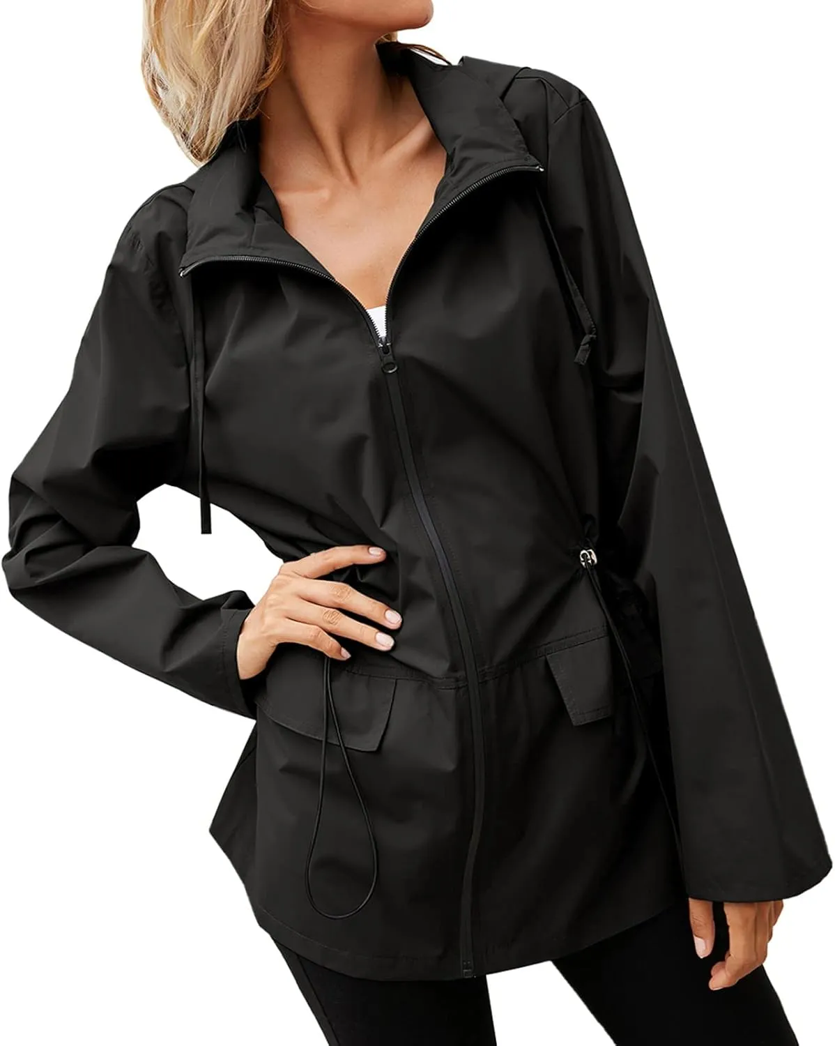 ZYXTIM Women's Fashion Waterproof Jacket Lightweight Breathable Quick Dry Outdoor Cycling Zipper Hooded Jacket Raincoats