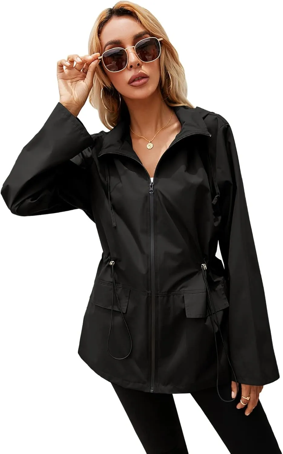ZYXTIM Women's Fashion Waterproof Jacket Lightweight Breathable Quick Dry Outdoor Cycling Zipper Hooded Jacket Raincoats